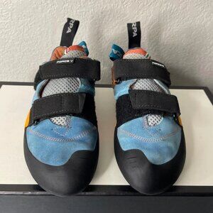 Scarpa Force V Rock Climbing Shoes Bue Black Suede Hook & Loop Women's 7.5 US